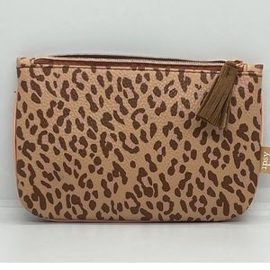 See brown & tan leopard print cosmetic makeup bag